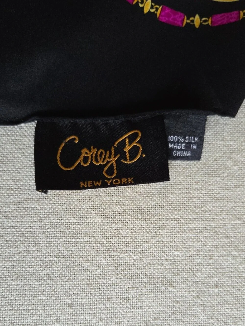 b new york Black, Pink and Gold Ornate Silk-Feel Square Scarf
